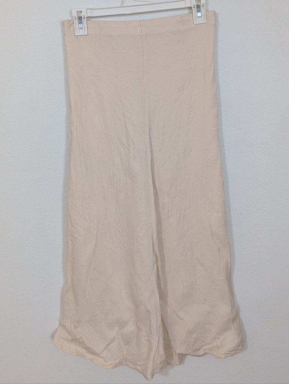 Zara Pull On Satin Midi Skirt Front Slit Elastic Waist Beige Small S - Picture 5 of 8